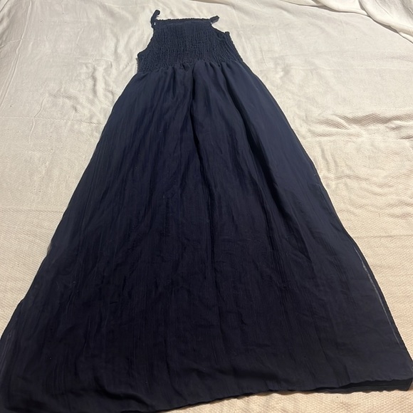 Universal Thread Smocked High Neck Maxi Dress Side Slits Navy Blue Medium - Picture 6 of 9